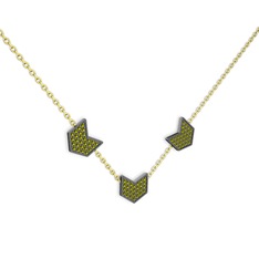 Üçlü Menta Kolye - Peridot 925 ayar siyah rodyum kaplama gümüş kolye (40 cm altın rolo zincir) #105vehw