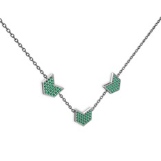 Üçlü Menta Kolye - Yeşil kuvars 925 ayar gümüş kolye (40 cm gümüş rolo zincir) #109mhg3