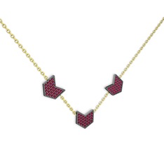 Üçlü Menta Kolye - Rodolit garnet 925 ayar siyah rodyum kaplama gümüş kolye (40 cm altın rolo zincir) #10la1x5