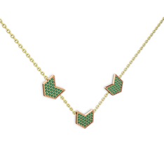 Üçlü Menta Kolye - Yeşil kuvars 18 ayar rose altın kolye (40 cm altın rolo zincir) #12ayr63