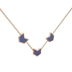 Üçlü Menta Kolye - Lab safir 18 ayar rose altın kolye (40 cm gümüş rolo zincir) #142seq8