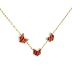 Üçlü Menta Kolye - Garnet 18 ayar rose altın kolye (40 cm altın rolo zincir) #144ltik