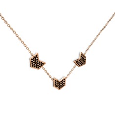 Üçlü Menta Kolye - Siyah zirkon 14 ayar rose altın kolye (40 cm rose altın rolo zincir) #14x4tvz