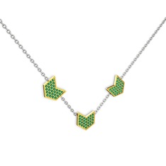 Üçlü Menta Kolye - Yeşil kuvars 8 ayar altın kolye (40 cm gümüş rolo zincir) #15qsxy7