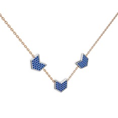 Lab safir 8 ayar beyaz altın kolye (40 cm rose altın rolo zincir)