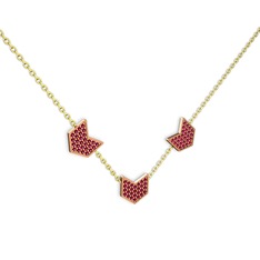 Üçlü Menta Kolye - Rodolit garnet 18 ayar rose altın kolye (40 cm altın rolo zincir) #18ixt4u