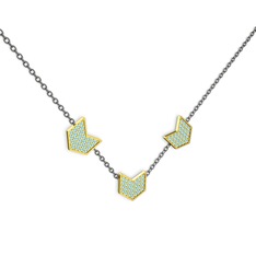 Üçlü Menta Kolye - Akuamarin 14 ayar altın kolye (40 cm gümüş rolo zincir) #18qsh0