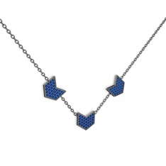 Üçlü Menta Kolye - Lab safir 925 ayar siyah rodyum kaplama gümüş kolye (40 cm gümüş rolo zincir) #18qwlik