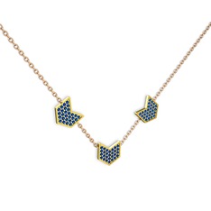 Lab safir 14 ayar altın kolye (40 cm rose altın rolo zincir)