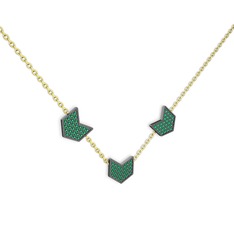 Üçlü Menta Kolye - Yeşil kuvars 925 ayar siyah rodyum kaplama gümüş kolye (40 cm altın rolo zincir) #1b1w51o