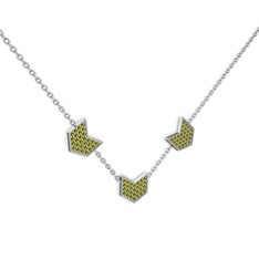 Üçlü Menta Kolye - Peridot 14 ayar beyaz altın kolye (40 cm gümüş rolo zincir) #1c8suxo