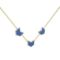 Lab safir 14 ayar beyaz altın kolye (40 cm gümüş rolo zincir)