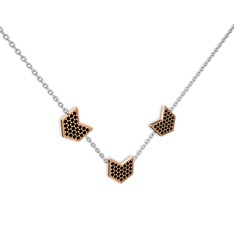 Üçlü Menta Kolye - Siyah zirkon 8 ayar rose altın kolye (40 cm beyaz altın rolo zincir) #1dn3h9r