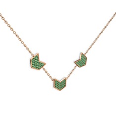 Üçlü Menta Kolye - Yeşil kuvars 18 ayar rose altın kolye (40 cm rose altın rolo zincir) #1e2jkr4