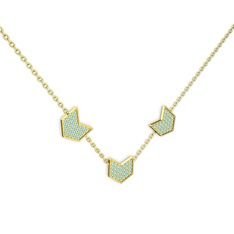 Üçlü Menta Kolye - Akuamarin 14 ayar altın kolye (40 cm altın rolo zincir) #1edewtl