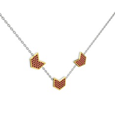 Üçlü Menta Kolye - Rodolit garnet 14 ayar altın kolye (40 cm beyaz altın rolo zincir) #1eo7kc3