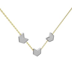 Üçlü Menta Kolye - Swarovski 14 ayar beyaz altın kolye (40 cm altın rolo zincir) #1fljnba
