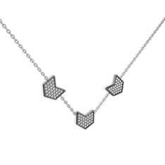 Üçlü Menta Kolye - Swarovski 925 ayar siyah rodyum kaplama gümüş kolye (40 cm beyaz altın rolo zincir) #1h3pwta
