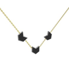 Üçlü Menta Kolye - Siyah zirkon 925 ayar siyah rodyum kaplama gümüş kolye (40 cm gümüş rolo zincir) #1h4jnrs