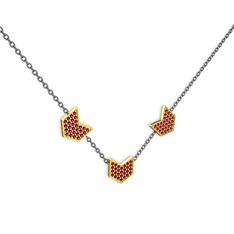 Üçlü Menta Kolye - Rodolit garnet 925 ayar altın kaplama gümüş kolye (40 cm gümüş rolo zincir) #1hfml0p