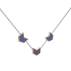 Lab safir 14 ayar rose altın kolye (40 cm beyaz altın rolo zincir)