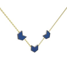Lab safir 925 ayar siyah rodyum kaplama gümüş kolye (40 cm gümüş rolo zincir)
