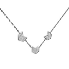 Üçlü Menta Kolye - Swarovski 8 ayar beyaz altın kolye (40 cm gümüş rolo zincir) #1jv5mo4