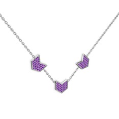 Üçlü Menta Kolye - Ametist 8 ayar beyaz altın kolye (40 cm beyaz altın rolo zincir) #1k0vqu5