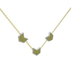 Üçlü Menta Kolye - Peridot 14 ayar beyaz altın kolye (40 cm altın rolo zincir) #1k1qle8