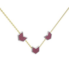 Üçlü Menta Kolye - Rodolit garnet 14 ayar beyaz altın kolye (40 cm altın rolo zincir) #1ku51w4