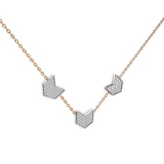 Üçlü Menta Kolye - Swarovski 8 ayar beyaz altın kolye (40 cm rose altın rolo zincir) #1l7yhp9