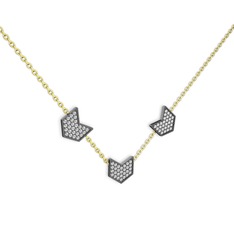 Üçlü Menta Kolye - Pırlanta 925 ayar siyah rodyum kaplama gümüş kolye (1.26 karat, 40 cm altın rolo zincir) #1o3a1f6