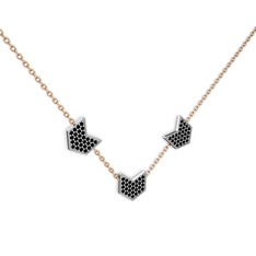 Üçlü Menta Kolye - Siyah zirkon 925 ayar gümüş kolye (40 cm gümüş rolo zincir) #1pwyzkr