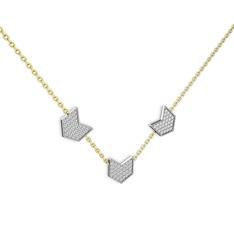 Üçlü Menta Kolye - Beyaz zirkon 8 ayar beyaz altın kolye (40 cm altın rolo zincir) #1qip3eo