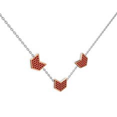 Üçlü Menta Kolye - Garnet 18 ayar rose altın kolye (40 cm beyaz altın rolo zincir) #1s9ckl6