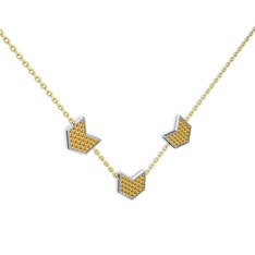 Üçlü Menta Kolye - Sitrin 18 ayar beyaz altın kolye (40 cm altın rolo zincir) #1tmgtz1