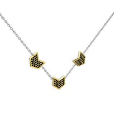Üçlü Menta Kolye - Siyah zirkon 18 ayar altın kolye (40 cm beyaz altın rolo zincir) #1xh6iqi