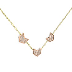 Üçlü Menta Kolye - Pırlanta 14 ayar rose altın kolye (1.26 karat, 40 cm altın rolo zincir) #3to7qo