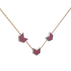 Üçlü Menta Kolye - Rodolit garnet 925 ayar gümüş kolye (40 cm rose altın rolo zincir) #4ve6z2