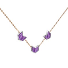 Üçlü Menta Kolye - Ametist 925 ayar gümüş kolye (40 cm gümüş rolo zincir) #56mr4i