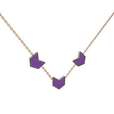 Üçlü Menta Kolye - Ametist 925 ayar siyah rodyum kaplama gümüş kolye (40 cm rose altın rolo zincir) #5xbctp