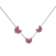 Üçlü Menta Kolye - Ametist 18 ayar rose altın kolye (40 cm beyaz altın rolo zincir) #62cjp1
