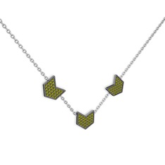 Peridot 925 ayar siyah rodyum kaplama gümüş kolye (40 cm beyaz altın rolo zincir)