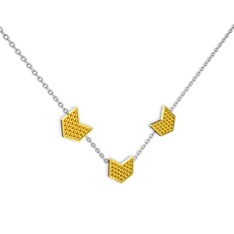 Üçlü Menta Kolye - Sitrin 18 ayar altın kolye (40 cm beyaz altın rolo zincir) #9ntebv