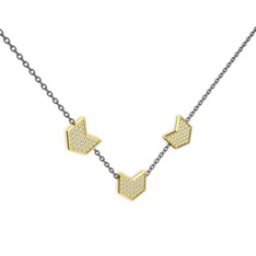 Swarovski 14 ayar altın kolye (40 cm gümüş rolo zincir)