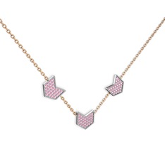 Pembe kuvars 14 ayar beyaz altın kolye (40 cm rose altın rolo zincir)