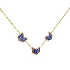 Lab safir 14 ayar rose altın kolye (40 cm gümüş rolo zincir)