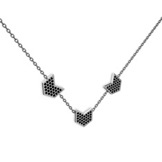 Üçlü Menta Kolye - Siyah zirkon 8 ayar beyaz altın kolye (40 cm gümüş rolo zincir) #dgjm71