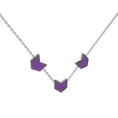 Üçlü Menta Kolye - Ametist 925 ayar siyah rodyum kaplama gümüş kolye (40 cm beyaz altın rolo zincir) #dn0kdn