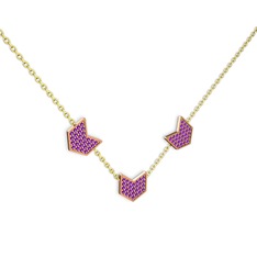 Üçlü Menta Kolye - Ametist 925 ayar rose altın kaplama gümüş kolye (40 cm altın rolo zincir) #dy277i